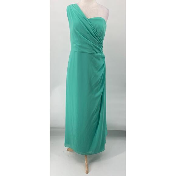 After Six Gown One Shoulder Draped Maxi Dress Sweetheart Gathered Turquoise 8 - Picture 2 of 10